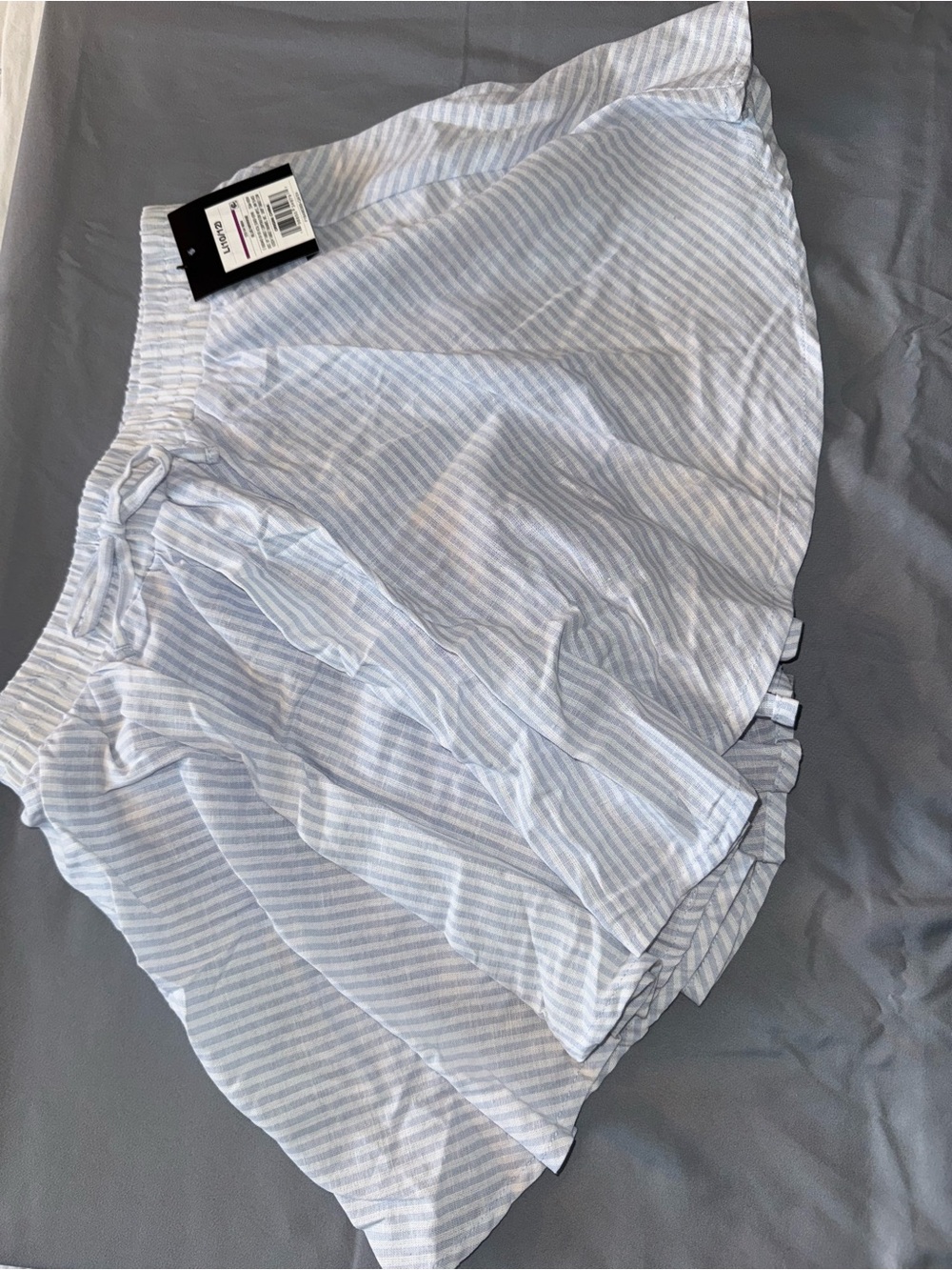 Light Blue & White Striped Cotton Skirt